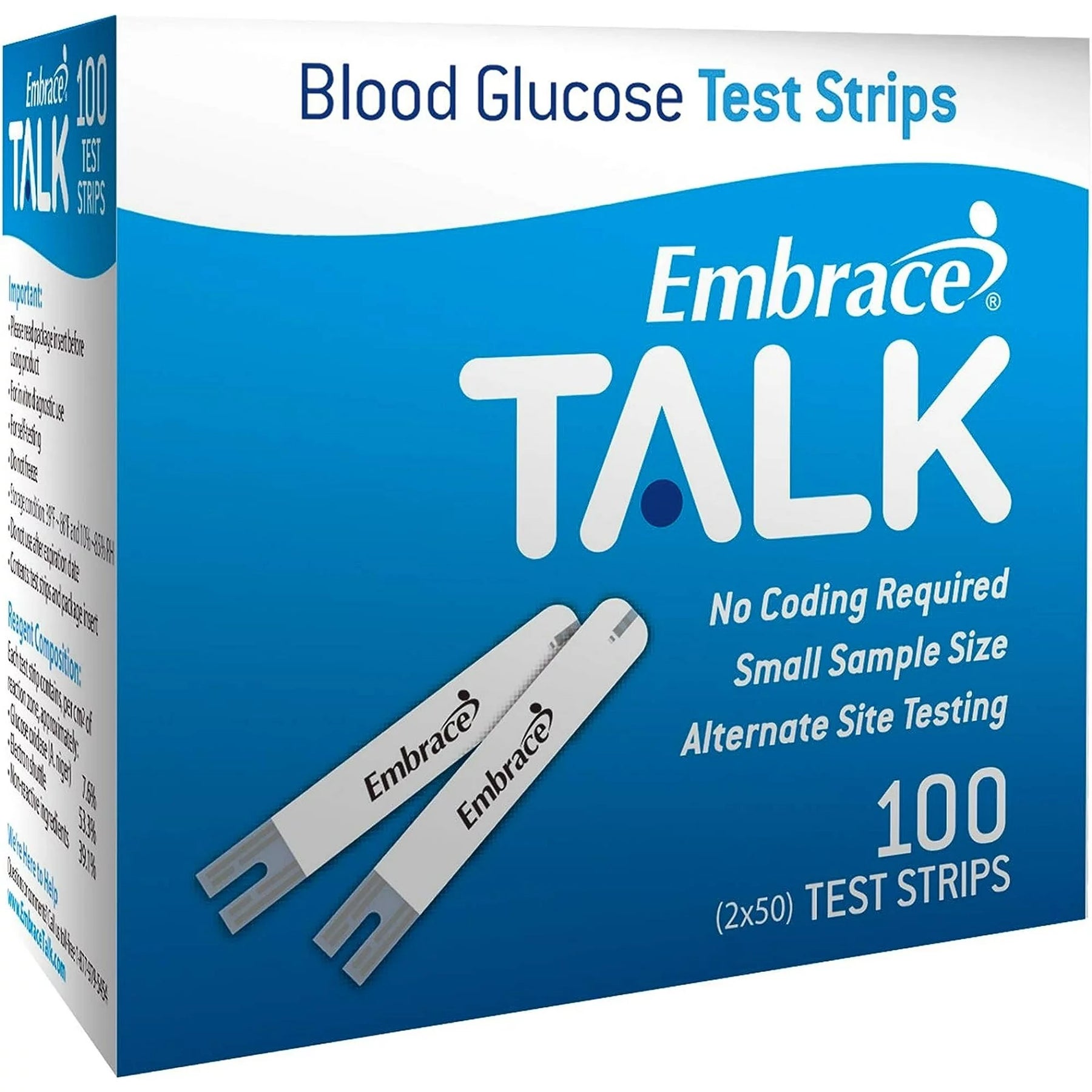 Embrace TALK Blood Glucose Test Strips, Box of 100