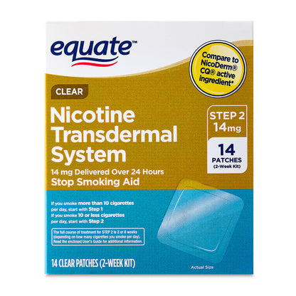 Equate Nicotine Transdermal System Step 2 Clear Patches, 14 mg, 14 Count