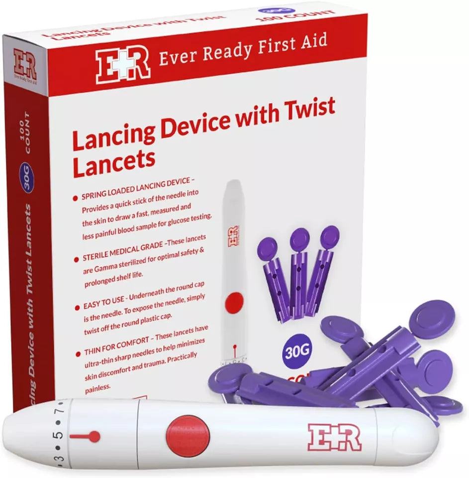 First Aid – Lancing Device with 30G Twist Lancets, Pack of 100