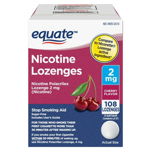 Equate Nicotine Lozenge 2 mg, Cherry Flavor, Stop Smoking Aid, 108 Count