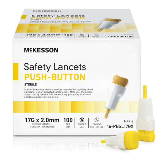 McKesson Safety Lancets, Pressure-Activated - 17 Gauge Needle, 2.0mm Depth, 100 Count, 1 Pack