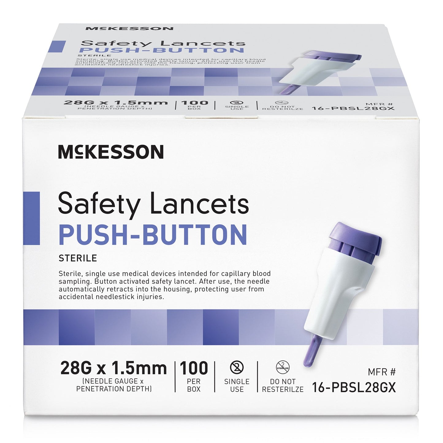 McKesson Safety Lancets, Pressure-Activated - 28 Gauge Needle, 1.5mm Depth, 100 Count, 1 Pack