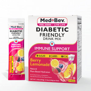 Med-Bev Diabetic Friendly Sugar-Free Low Carb Hydration Drink Mix - 12 Sticks per Box