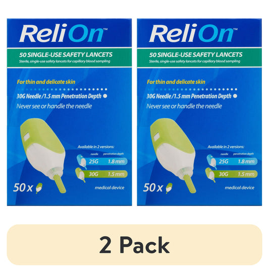 ReliOn (2 Pack) 30 Gauge Needle 2-in-1 Lancing Device for Sensitive Skin - 50 Count