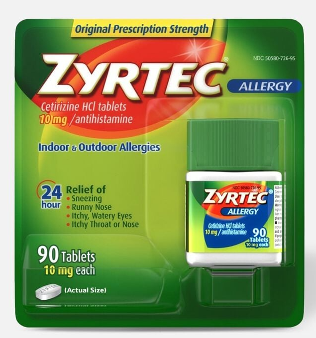 ZYRTEC Allergy Relief Medicine Tablets with 10 mg Cetirizine HCl Antihistamine 90 cy.