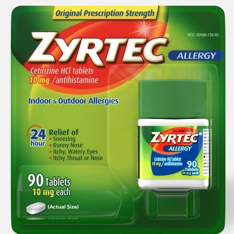 ZYRTEC Allergy Relief Medicine Tablets with 10 mg Cetirizine HCl Antihistamine 90 cy.