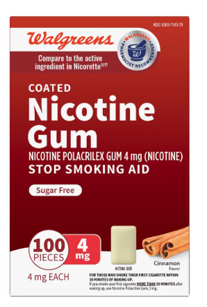 Walgreens Coated Nicotine Gum, Polacrilex, Sugar Free, 4mg Cinnamon