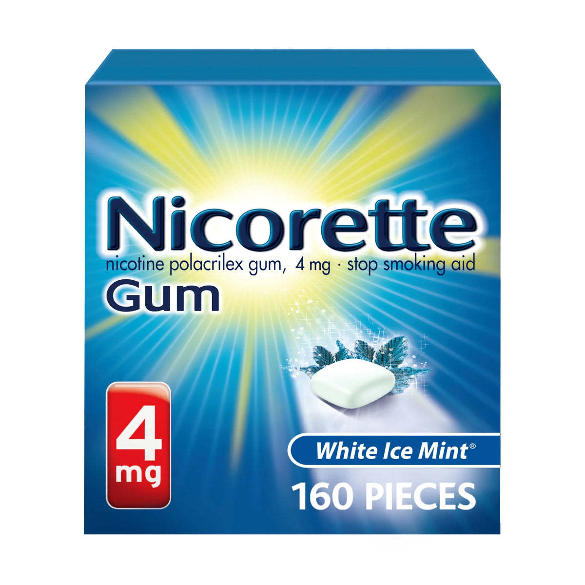 Nicorette Nicotine Gum, Stop Smoking Aids, 4 Mg, White Ice Mint, 160 Count
