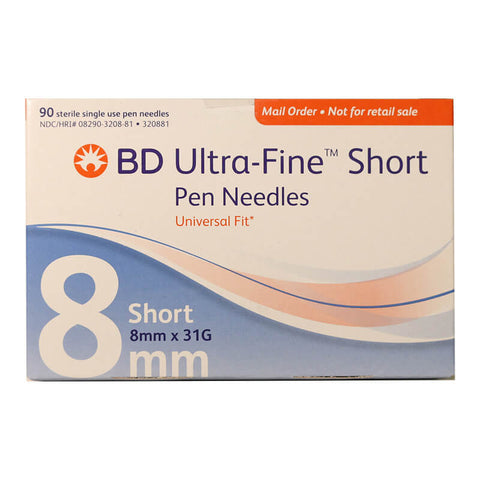 BD Ultra-Fine Short Pen Needles 8mm 5/16 inch 31 Gauge - Box of 90