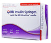 BD Ultra Fine U-100 Insulin Syringes. 3/10cc x 8mm x 31G x 90 Count.