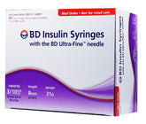 BD Ultra Fine U-100 Insulin Syringes 31G 8mm 90 Count