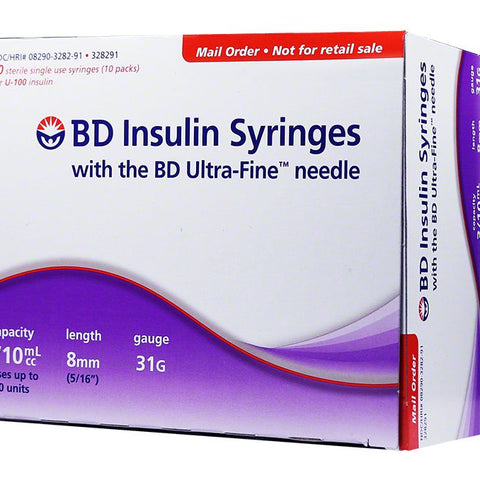 BD Ultra Fine U-100 Insulin Syringes. 3/10cc x 8mm x 31G x 90 Count.