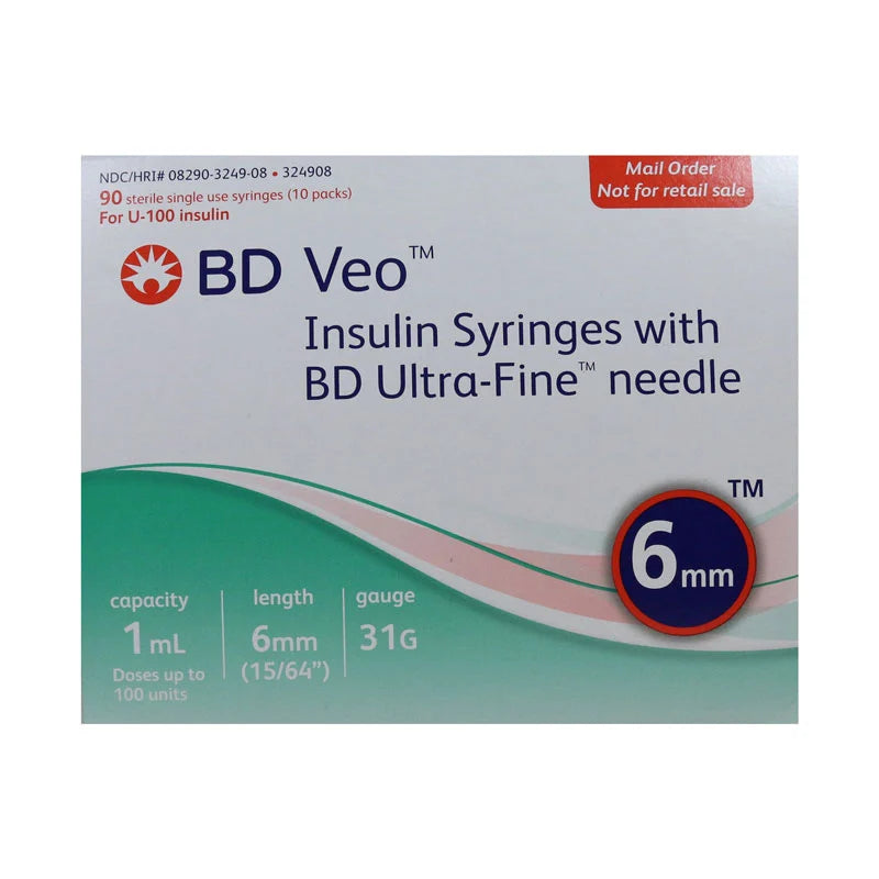 Seringues à insuline BD Veo™ avec aiguille BD Ultra-Fine™ 6 mm x 31G 1 ml/cc 