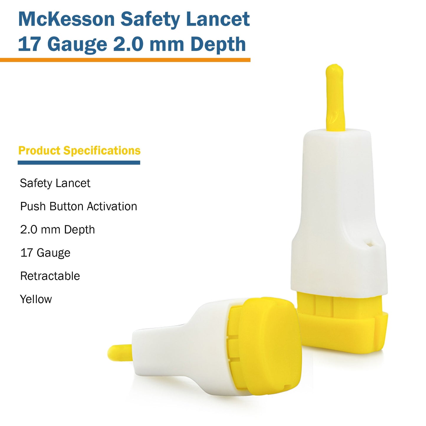 McKesson Safety Lancets, Pressure-Activated - 17 Gauge Needle, 2.0mm Depth, 100 Count, 1 Pack