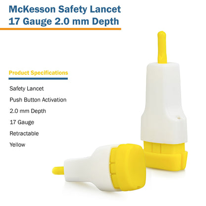 McKesson Safety Lancets, Pressure-Activated - 17 Gauge Needle, 2.0mm Depth, 100 Count, 1 Pack