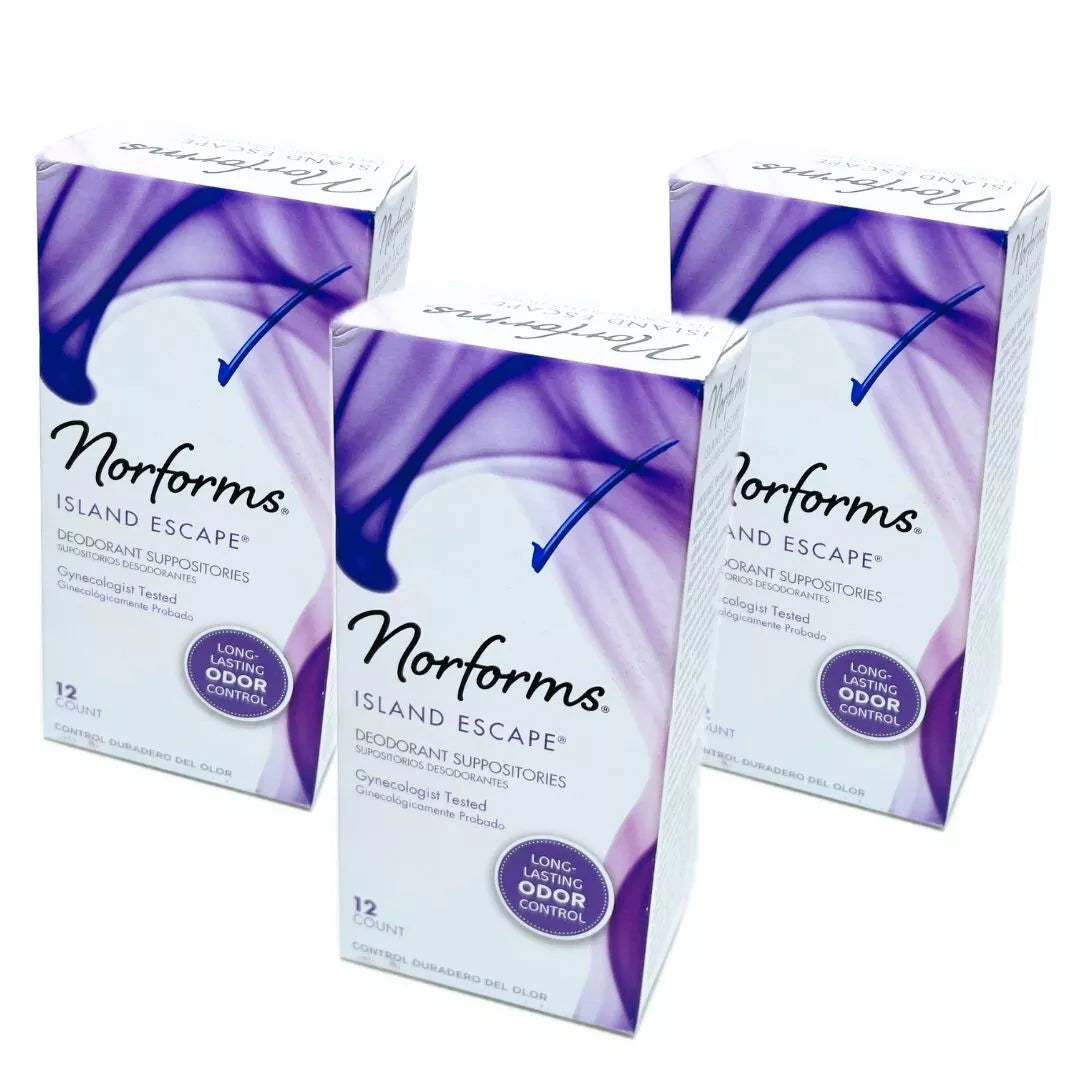 Norforms Deodorant Suppositories Long Lasting Island Escape 12ct - 3 Pack