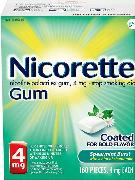 Nicorette Nicotine Gum 4mg, Spearmint Burst, 160 PIECES