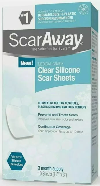 ScarAway Clear Silicone Scar Sheets, White, 10 Count