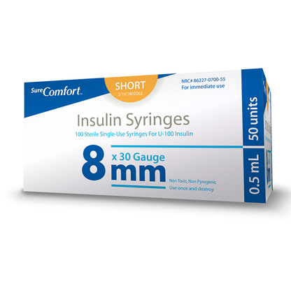 1/2cc 30g x 8mm (5/16") Insulin Syringes