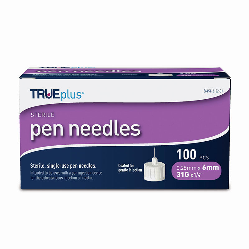 TRUEplus 5-Bevel Pen Needles 31Gx6mm 100ct